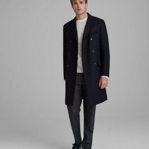 Authentic CLUB MONACO Mens Double Breasted Wool Top Coat Black Sz 42